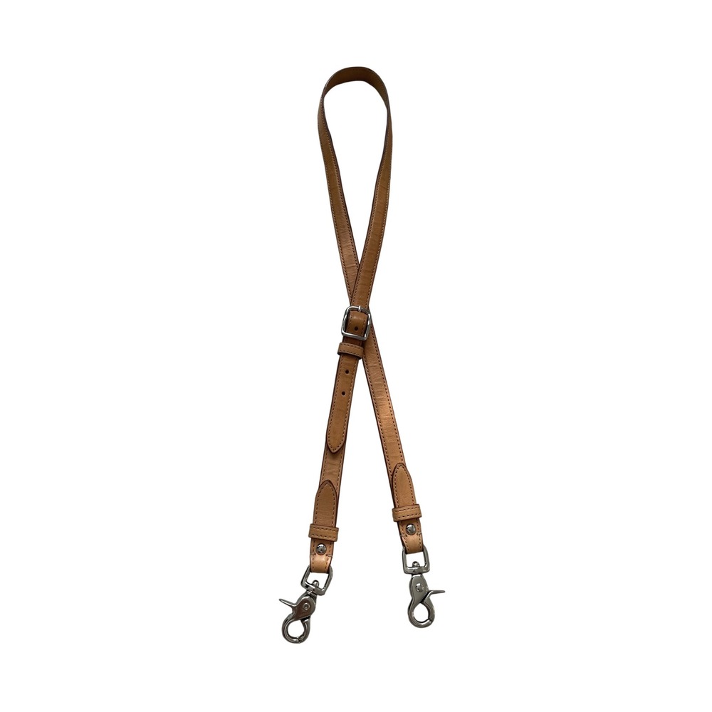 Tan Leather Adjustable Crossbody Shoulder Bag Strap Silver Tone Hardware 44in